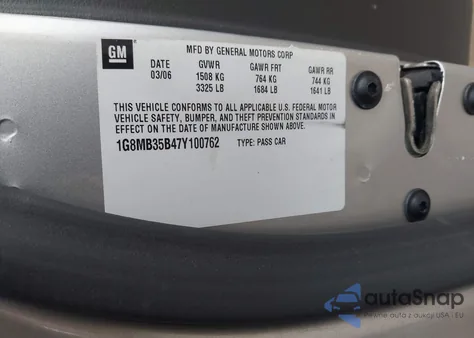 2007 Saturn Sky z USA, uszkodzony, nr VIN 1G8MB35B47Y100762